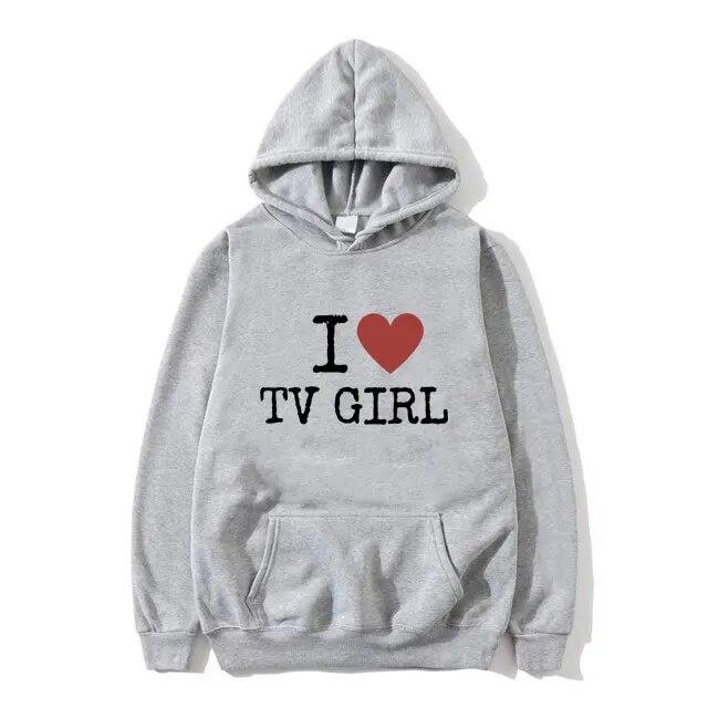 I Love TV Girl T-skjorte Kunst Estetisk Grafisk hettegenser Unisex kvinner Oversized hettegenser Unisex høykvalitets mote hettegensere