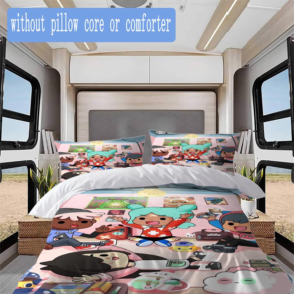 Toca Boca World Pattern Bedding,Quilt Set Quilt Cover Pillowcase Home Birthday Gift (1*duvet cover+2*pillowcase,without core)SSJT0917143