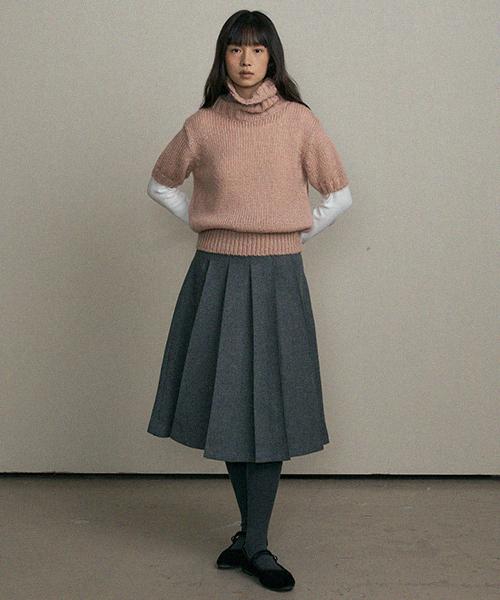 Lingseoul Wool Pintuck Skirt-Gray