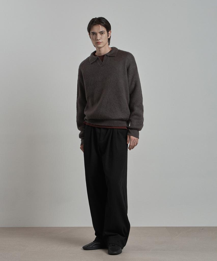 WORK ON BODY OFF Lanugo Semi-Overfit Brush Collar Knit [Charcoal]