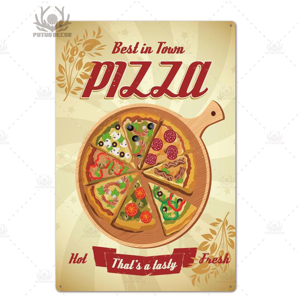 Putuo Decor Pizza Plaque Metal Vintage Tin Sign Retro Wall Art Poster for Cafe Bistro Restaurant Home Shop