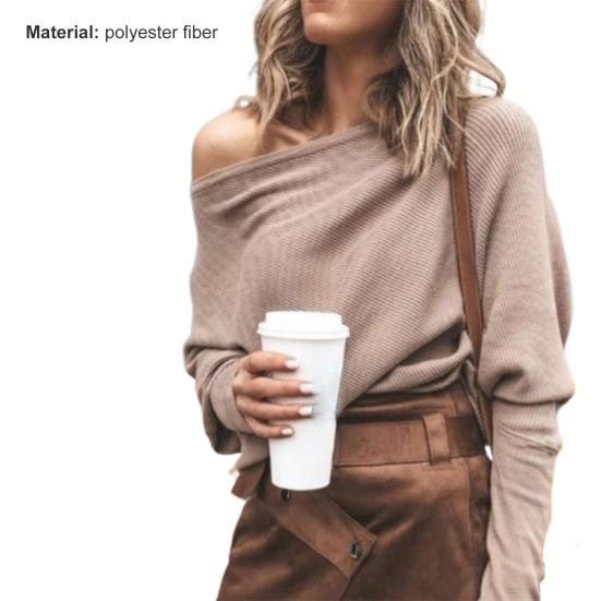 Women Sweater Off Shoulder Raglan Sleeve Pullover Knitted All Match One Shoulder Top for Daily Wear