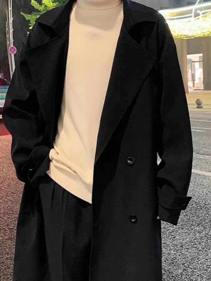 2025 Men's American & British Style Mid-Length Trench Coat with Lapel for Spring & Autumn.