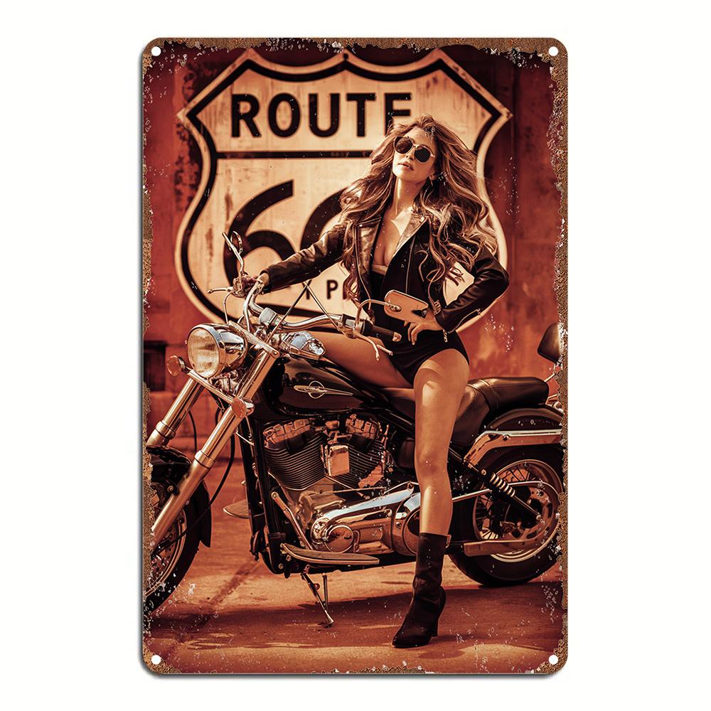 Vintage Route 66 Motorcycles Aluminum Wall Art, Metal Tin Sign for Cafe, Kitchen, Club, Bar, Home Decor, Wall Hanging, Christmas