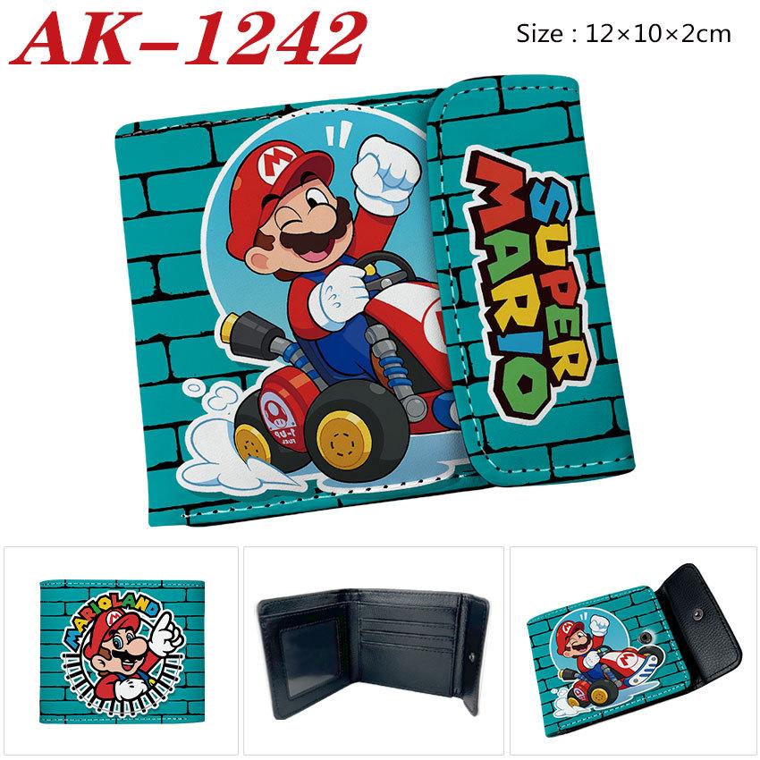 Super Mario Anime PU Snap Button Bifold Wallet Cartoon Short Portable Card Holder Yellow 1pcs