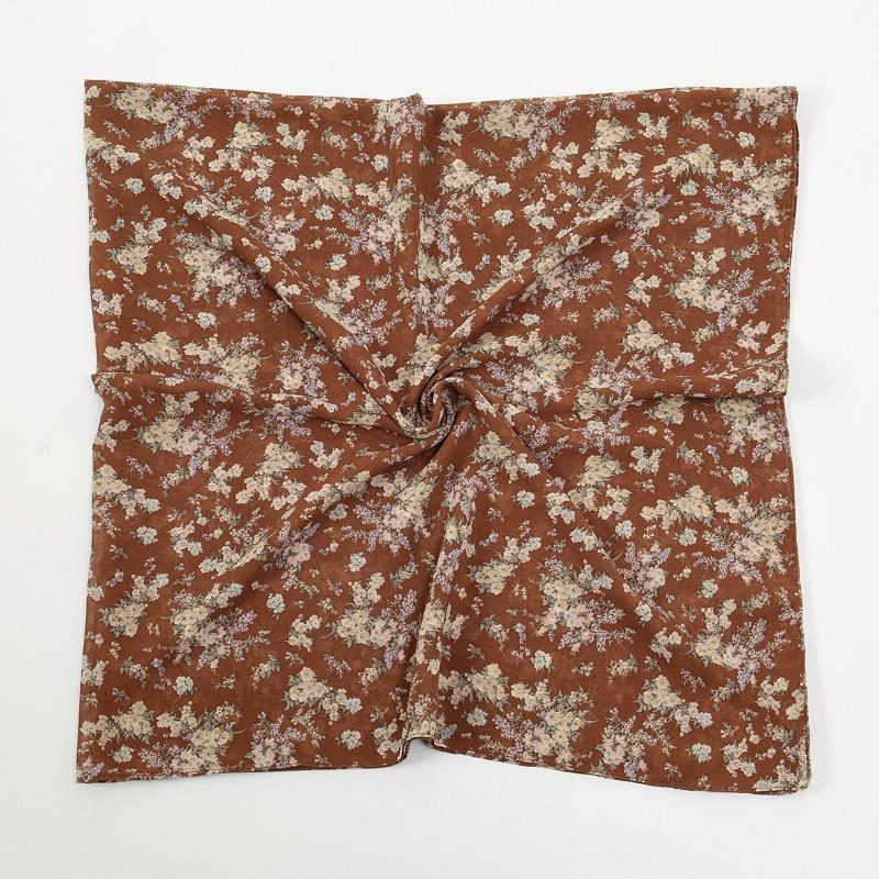 New Printed Chiffon Bag Head Square Scarf Small Floral Ethnic Headscarf Women's Sunscreen Shawl