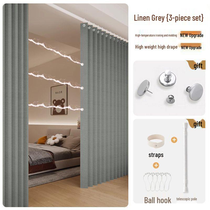 Room Divider No-Drill Folding Door Curtain for Bedroom and Living Room Privacy.