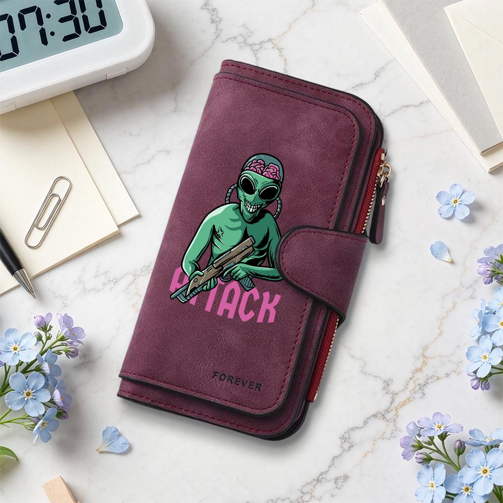 Cool Alien Pattern Long Wallet Fashion Multifunctional Portable Card Holder Purse