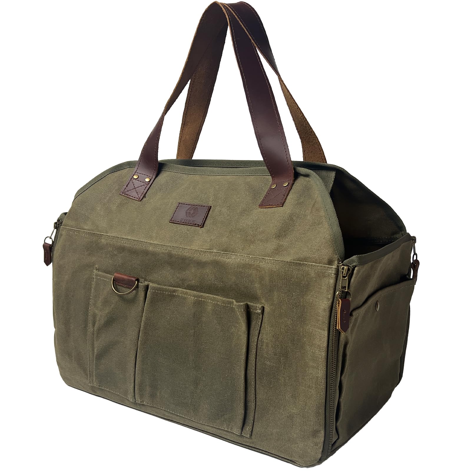 

ZUKK Firewood Bag, Camping Gear Bag, Genuine Leather, Extra Thick Canvas, 50L Capacity, High Durability, Paraffin-Coated, Self-Standing, Water-Repelle