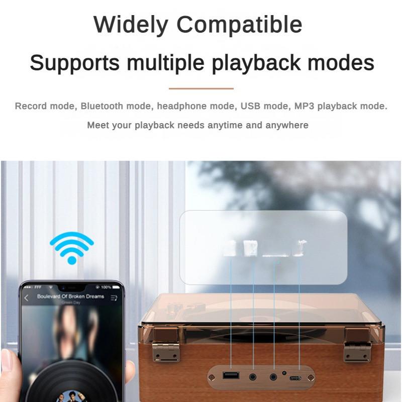 205*166*68mm All-in-one Multi Record Compatible Rechargeable Phonograph Portable High Fidelity Audio Quality Speaker Retro Multifunctional CD Player