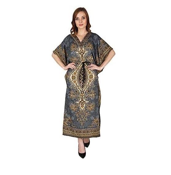 TreegoArt Fashion Women s Polyester Long Kaftan Caftan Printed Adjustable Boho Dress Nightwear Maxi Gown Free Size серый