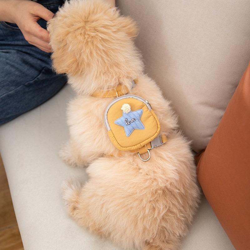 Pet Backpack Harness with Leash, Cute Snack Bag Chest Strap for Small Medium Dogs Cats, Adjustable Walking Dog Rope