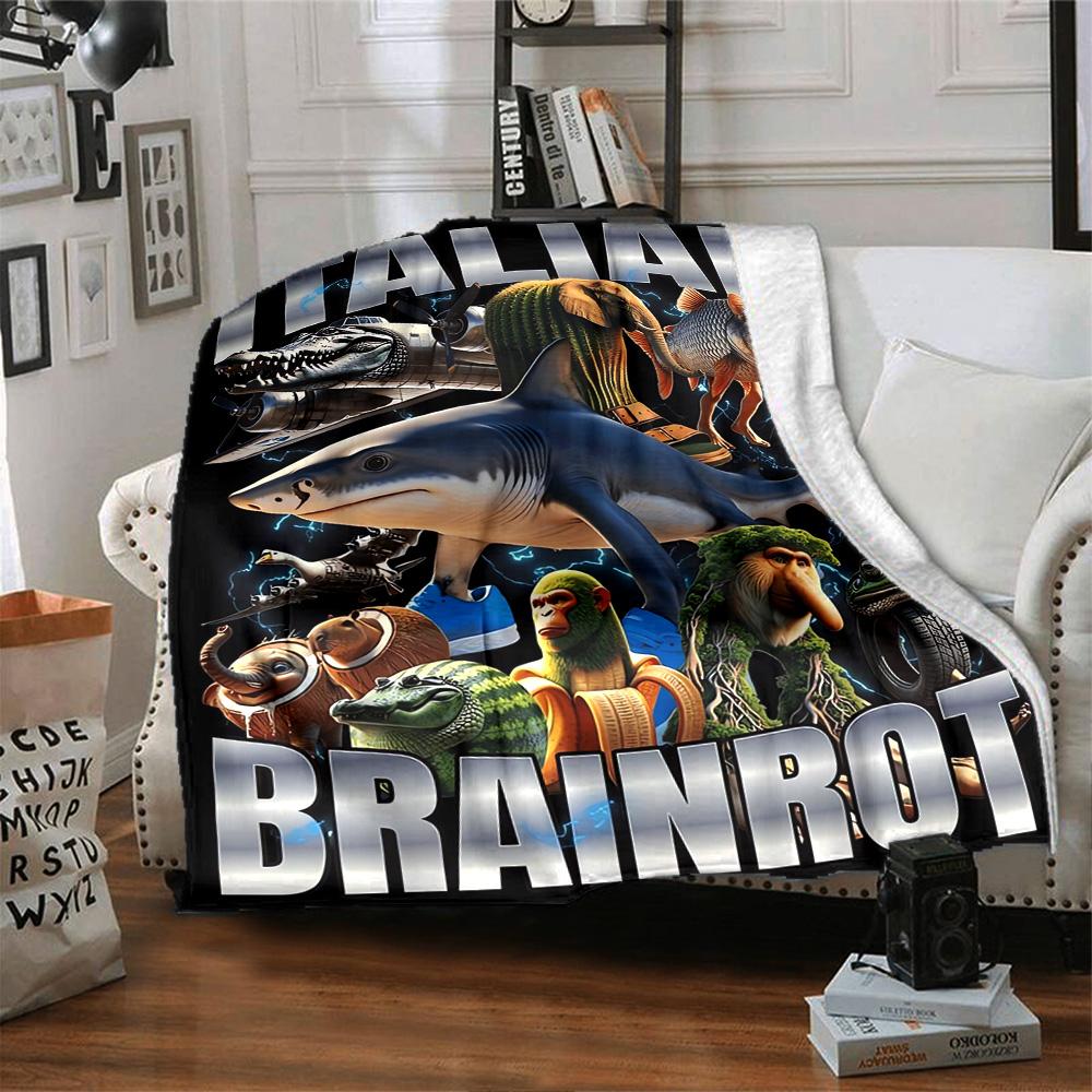 Italian Brainrot Creatures Flannel Blanket Super Soft Warm Cozy Blanket For Sofa Bed Office Travel Allseason Home Decor Gift
