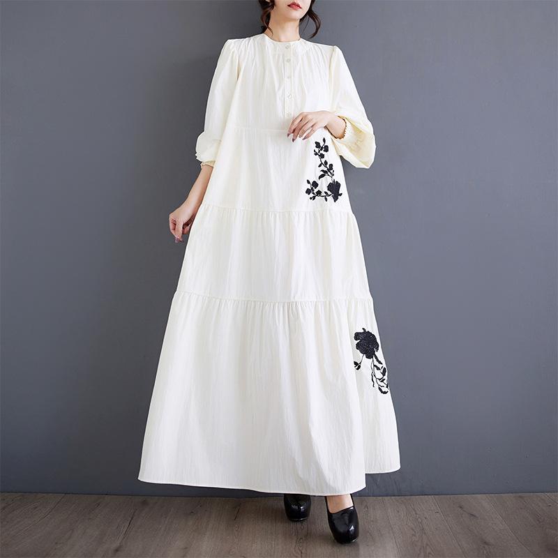 Elegantes Kleid mit Blumenmuster, Damenmode, Abaya, Kaftan, Sommerkleid, Frau, lässiges Kleid mit Rüschensaum