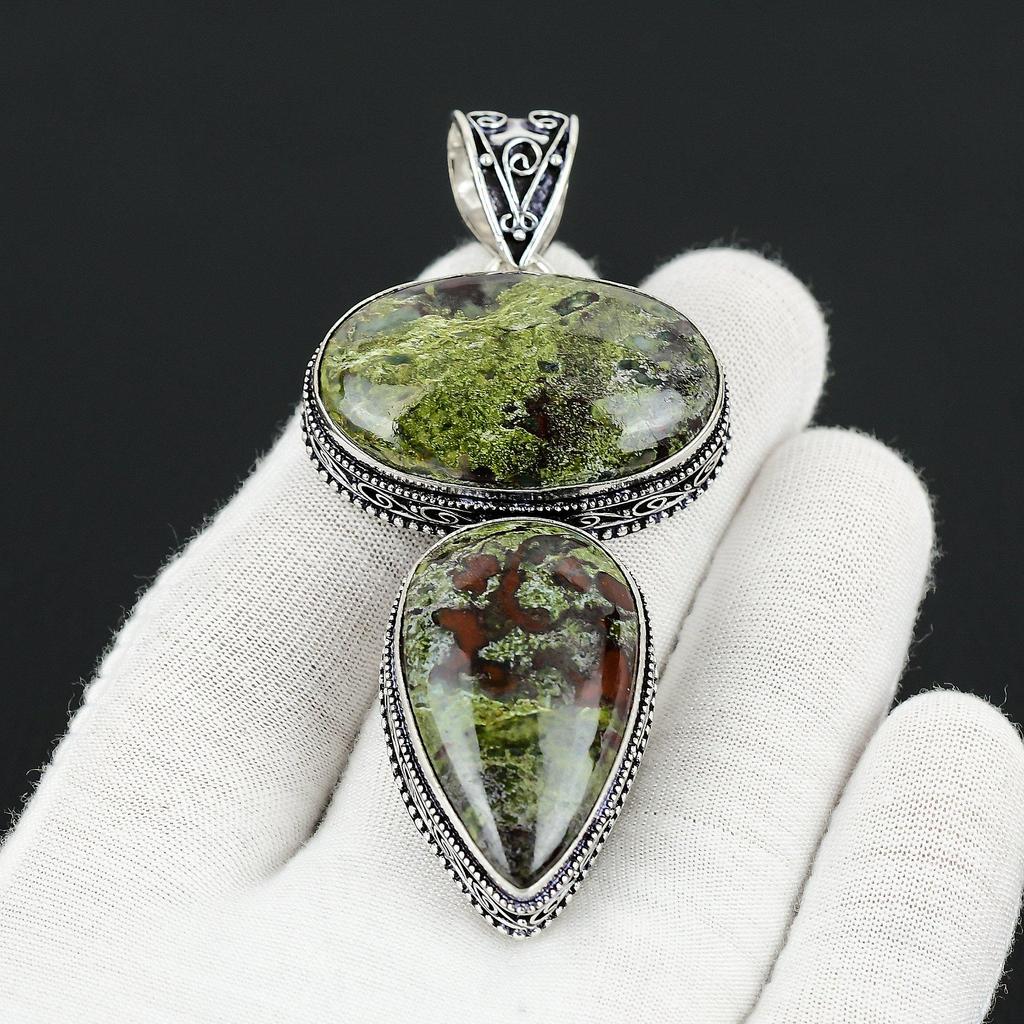 Dragon Blood Jasper Gemstone Handmade 925 Sterling Silver Jewelry Pendant Double Stone Antique Pendant Natural Dragon Blood Jasper Pendant For Gifts