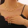 Simple Metal Shell Starfish Pendant Earrings Bracelet Necklace Set for Women Trendy Imitation Pearl Long Dangle Earrings Zircon