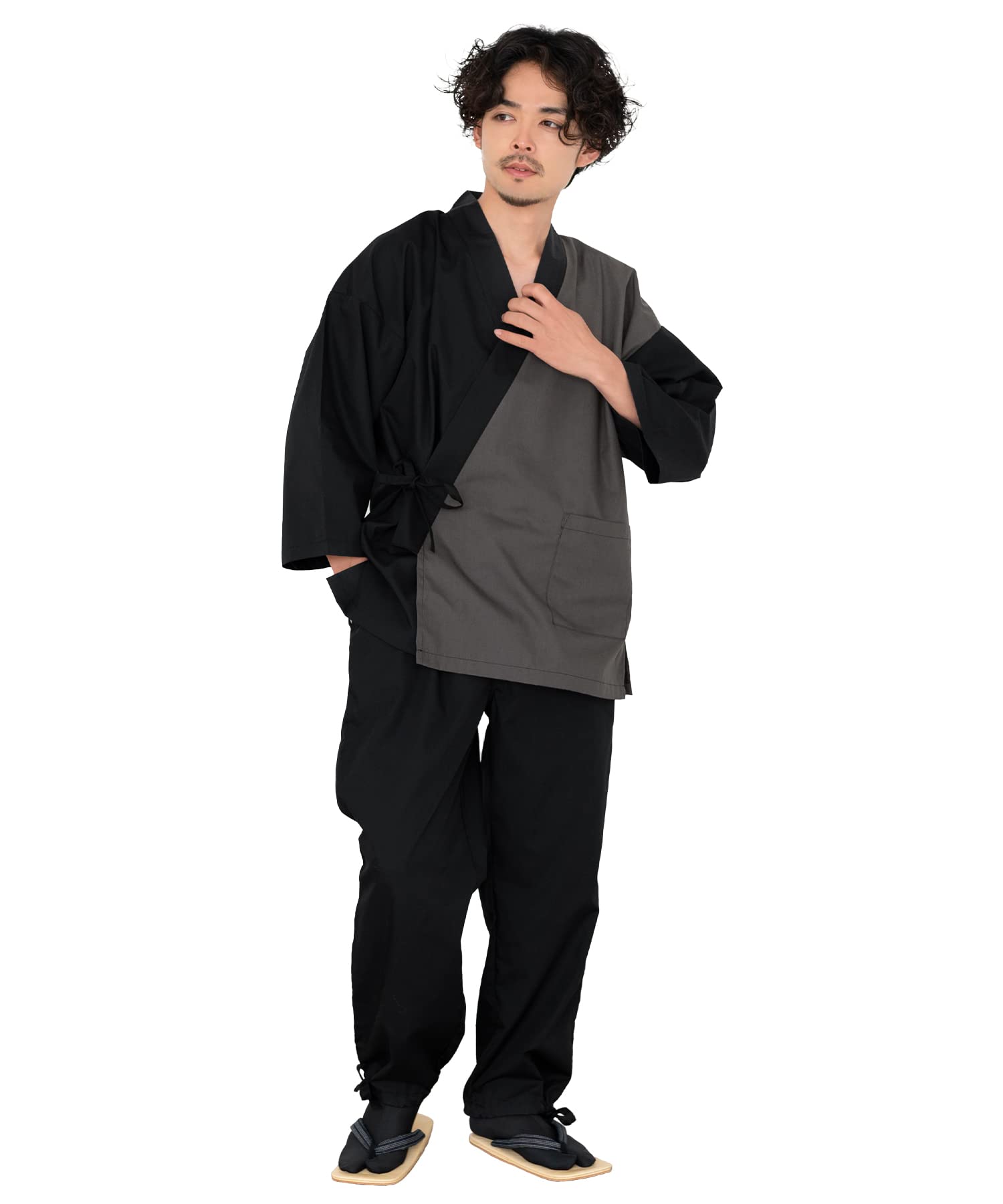 Samue design for men [KYOETSU] [Kyoetsu] (Japanese workwear) - Two-tone (L, Black/Gray)