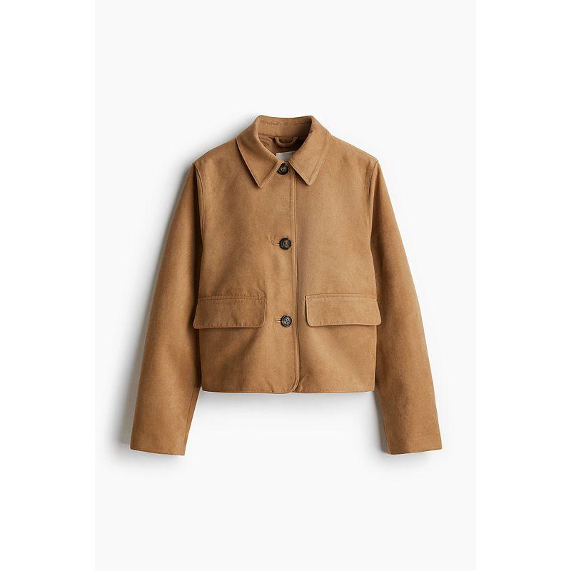 

HM Women s Clothing Fall 2025 New round Neck Single-Breasted Button Front Fleece Outwear 1262900 Deep beige 155/76