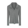 Elegant Korean Style Grey Slim Fit Lapel T-shirt: Women's Autumn/Winter Long Sleeve Base Layer Top
