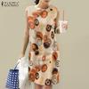 ZANZEA Women Holiday Casual Round Neck Sleeveless Print Dress