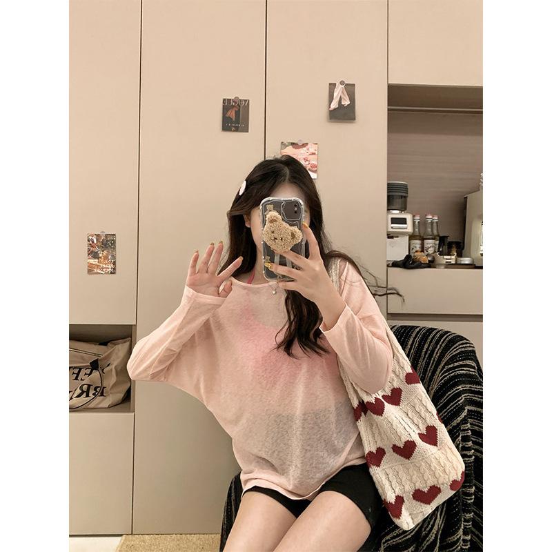 

Женская сексуальная футболка с вырезом на спине и длинными рукавами - Весенне-летняя накидка от солнца, Сладкий и пикантный однотонный топ One Size розовый