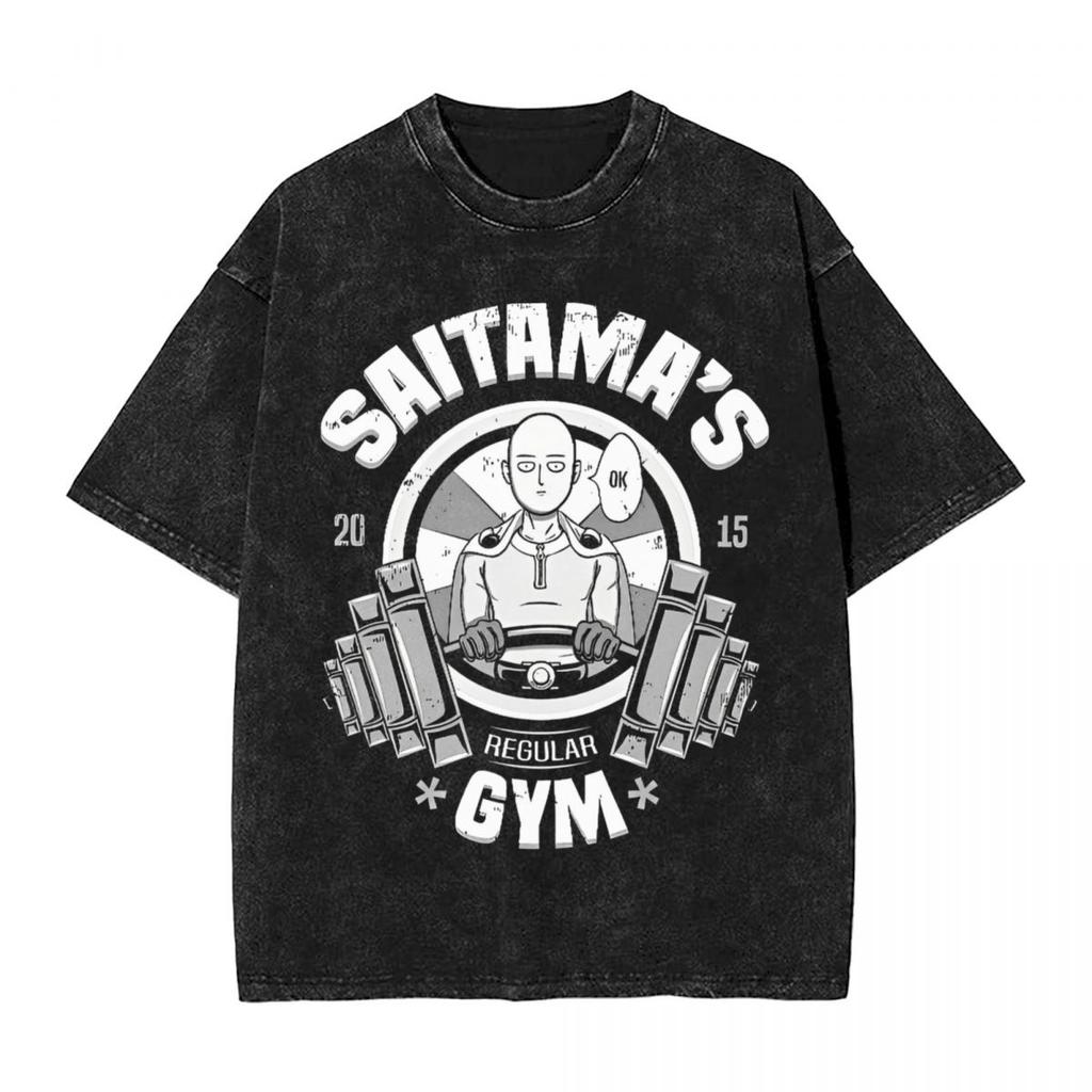 Saitama's Gym Funny Graphic T Shirts Washed Oversized T-Shirts Men Women Clothing Short Sleeve Cotton Soft Tees