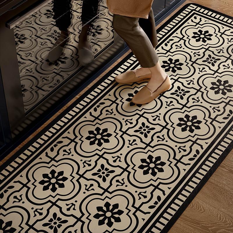 PVC Kitchen Carpet Waterproof Leather Floor Mat Large Non-slip Oil-resistant Carpets Brown Retro American Home Decoration Rug