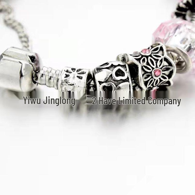 DIY Pink Crystal Bead Pendant with Inlaid Diamond for Bracelets - Christmas Gift