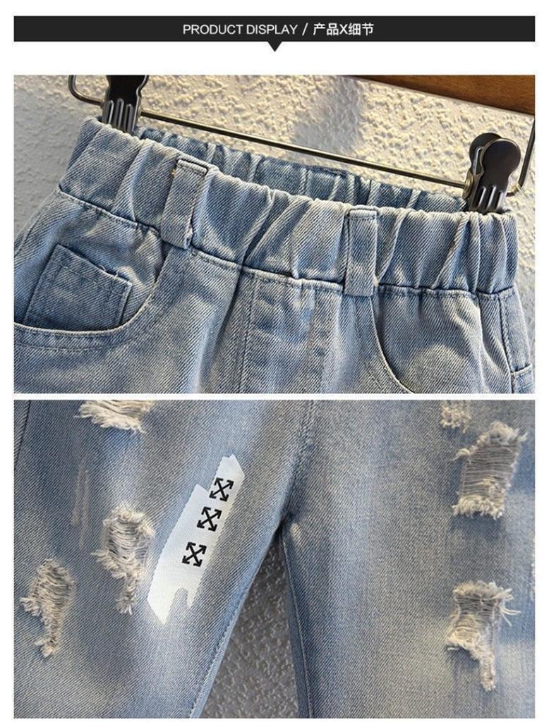 Boys Jeans Spring Kids Hole Demin Pants Children Wear Teen Fashion Fit Long Pants Print Harlequin Trousers 3-12 Years