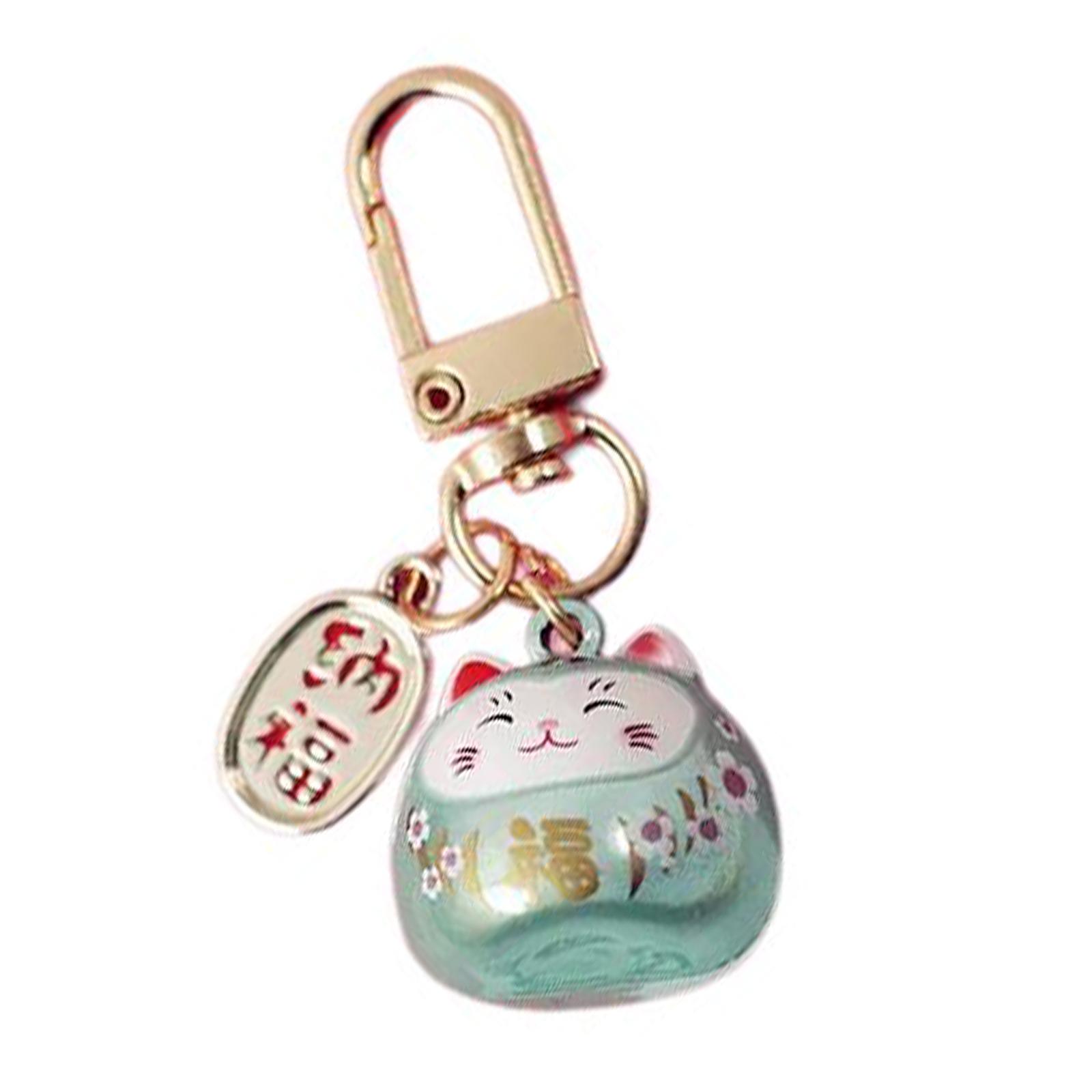 

Японский стиль Милые кошки удачи с колокольчиками Брелок Шарм для сумки Металлический брелок для ключей автомобиля Подвеска Украшение для женщин и мужчин Подарок светло-зеленый