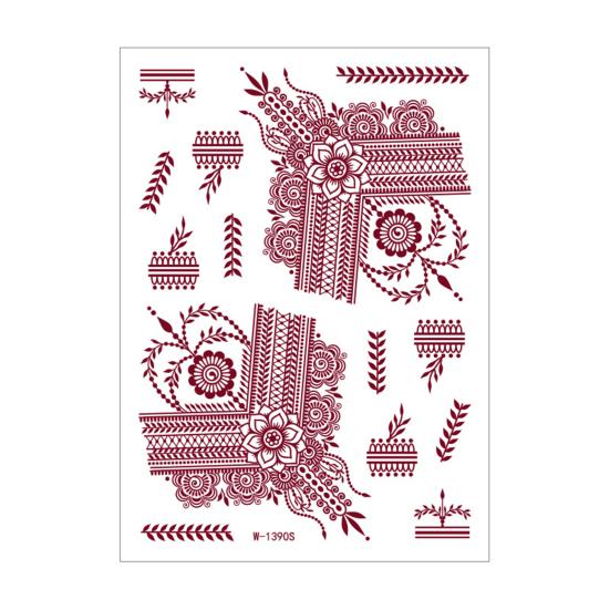 Nostalgie Red Henna Tattoo Kit, Waterproof Tattoos Stickers, Temporary Stickers for Women Wedding Party Festival Decorations
