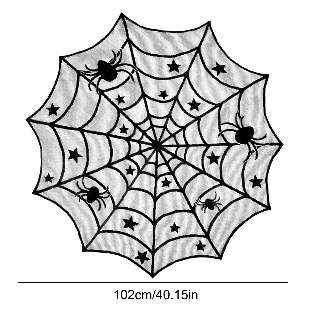 Halloween Decorations Tablecloth Black Lace Spider Cobweb Table Cover Spiderweb Mantel Fireplace Scarf for Halloween Party