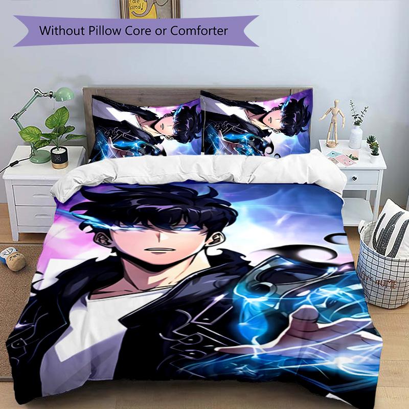 3pcs Solo Leveling Sung Jin-woo pattern bedding set duvet cover set includes duvet cover &pillowcases, perfect all season bedroom decoration & gift