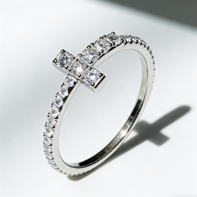 Minialist Women Ring Cross Design Versatile Wedding Party Fashion Accessories Inlaid Shiny CZ Thin Silver Color Jewelry