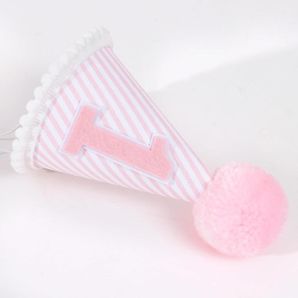 Pink & White First Birthday Party Hat - Girl's 1st Birthday Crown with Photo Props for Decorations and Dressing