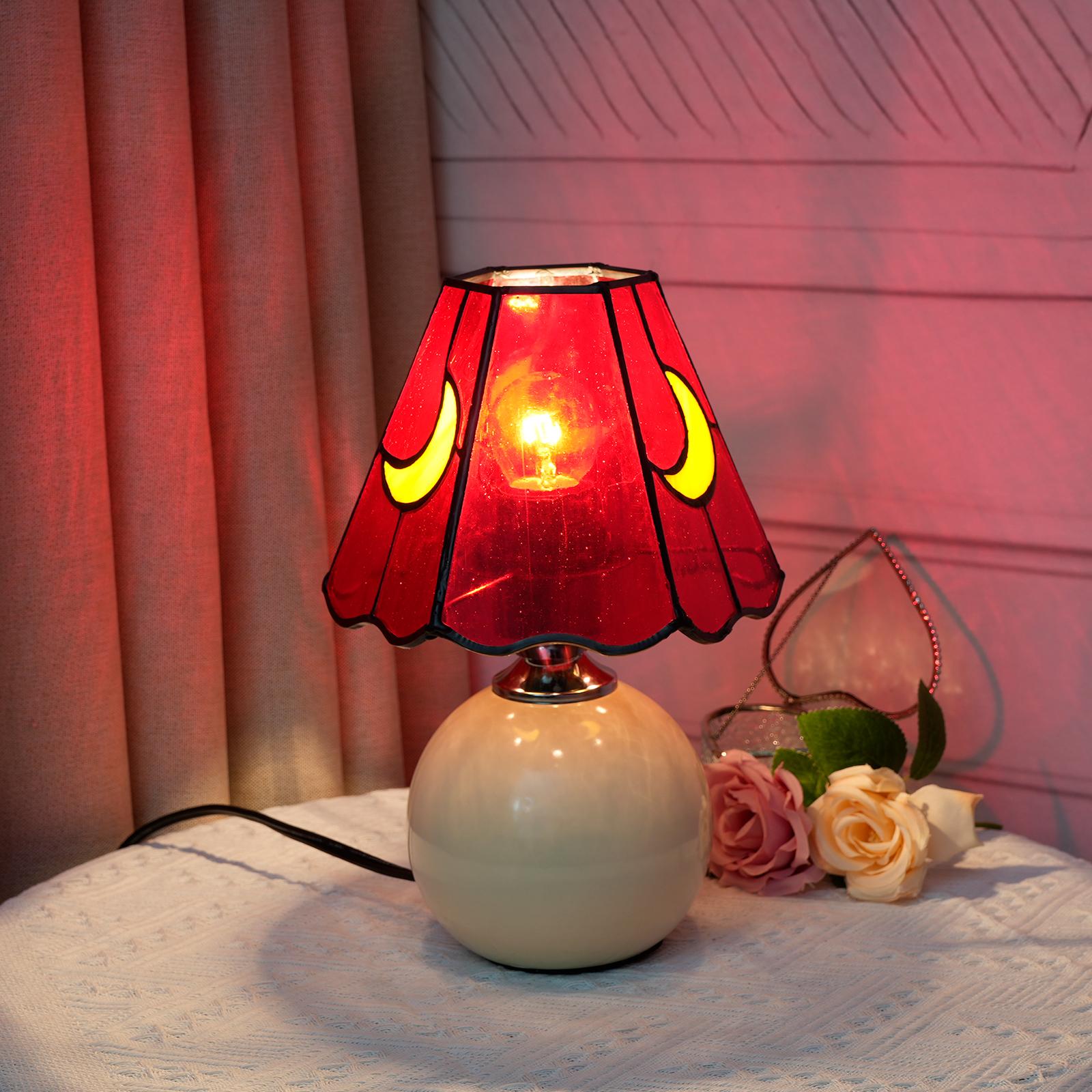 

Modern ceramic purple moon stained glass table lamp bedroom simple bedside mushroom lamp, living room study decorative lamp красный