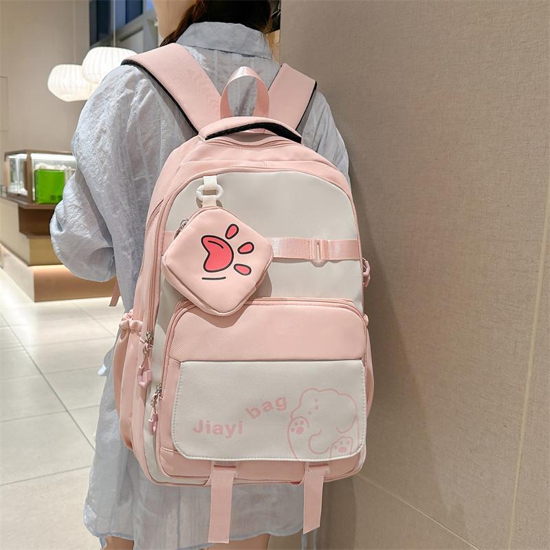 Cartoon Student Schoolbag Color Contrast Large Capacity Backpack with Coin Purse
