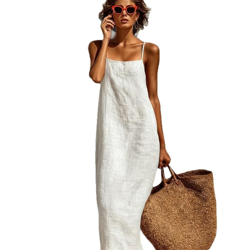 New European and American Fashion Summer Elegant Temperament Style Women's Clothing Square Neck Strap Skirt Straight Dress