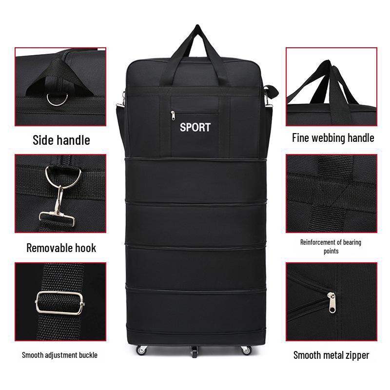 Bolsa de viagem dobrável de tecido Oxford xadrez de grande capacidade com rodas