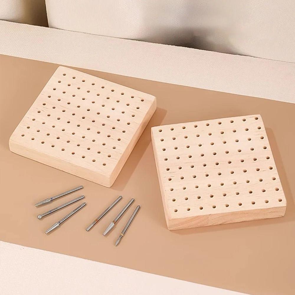 2Pcs Square Wooden Polishing Head Storage Board Save Space Nail Grind Head Organizer  Nail Salons