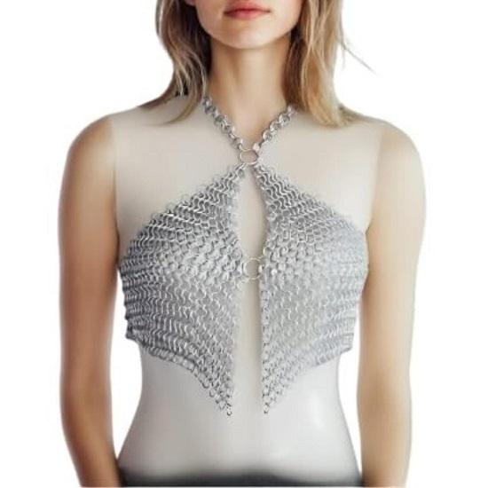 Maliss Aluminum Chainmail Top Lightweight Festival Ring for Women Handmade Chain Maille Crop  Boho Rave Concert Wear