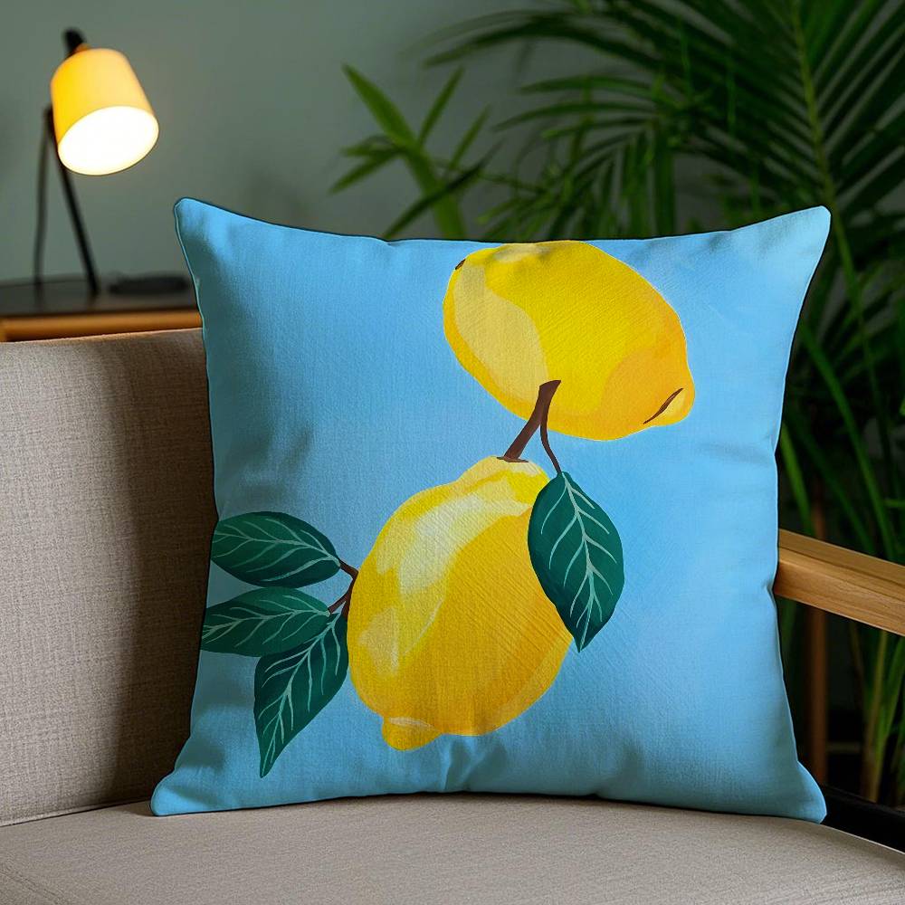 

Blue toned Watercolor Lemon Pillow Case Antidustmite Invisible zipper Sofa Bed 30X30cm