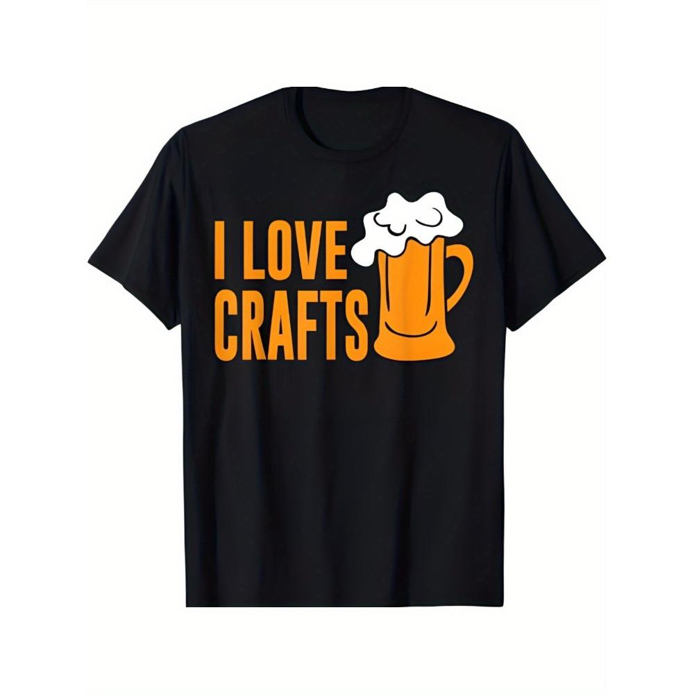 New short-sleeved fun beer lover T-shirt I love handmade T-shirt family style S