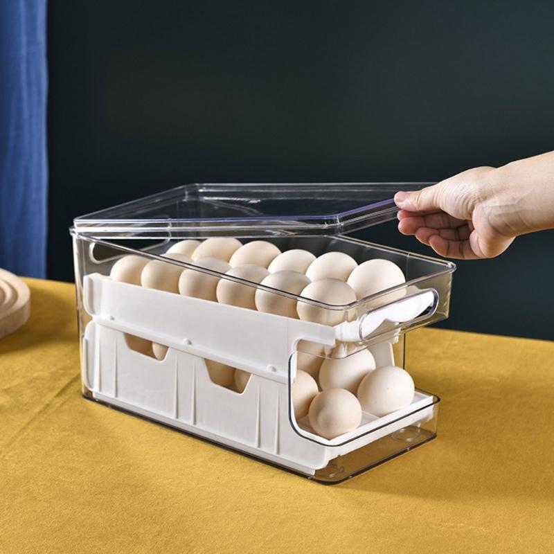 Secure Sliding Eggs Storage Organizer Unique Two Slide Eggs Storage Box 2 Layer Eggs Organizer for Kitchen Enthusiasts