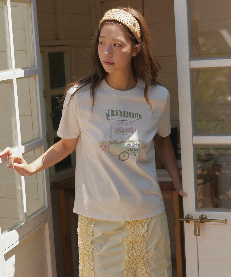 MARIE CLAIRE Flower Cart Short Sleeve T-Shirt (Magbts32Mwh)