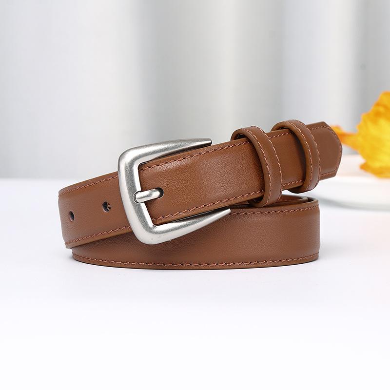 Stylish And Simple Leather Belt Women'S Pin Buckle New Versatile Light Luxury Casual Trousers Pure Cowhide Belt Women'S Models