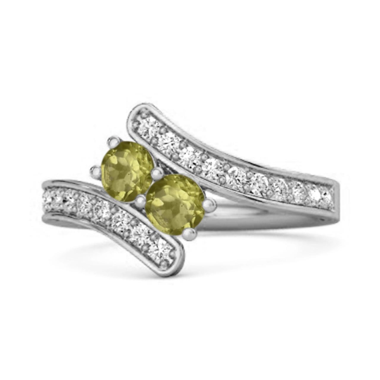 Peridot Twin Stone Pavé Bypass Ring - 925 Sterling Silver 7