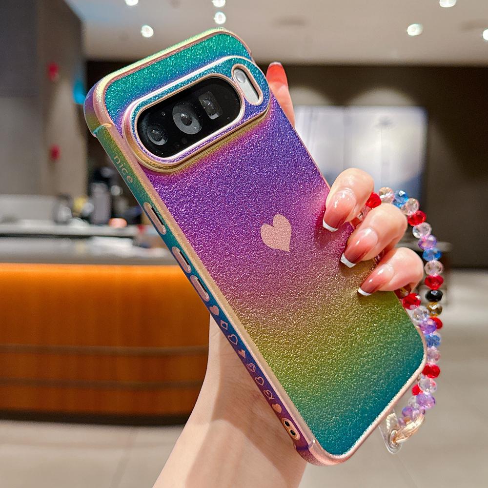 KEYSION Gradient Colorful Phone Case for Google Pixel 10 Pro XL 9 Pro 9A 8A Soft TPU Shockproof Back Cover With Crystal Bracelet