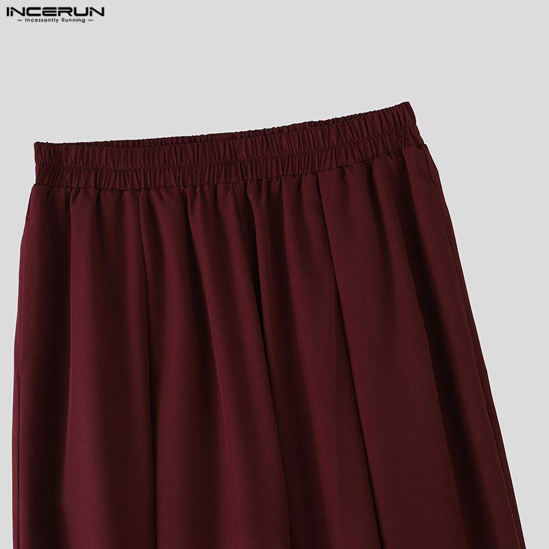 INCERUN Men Drawstring Elastic Waist Solid Color Casual Loose Long Harem Pants Trousers