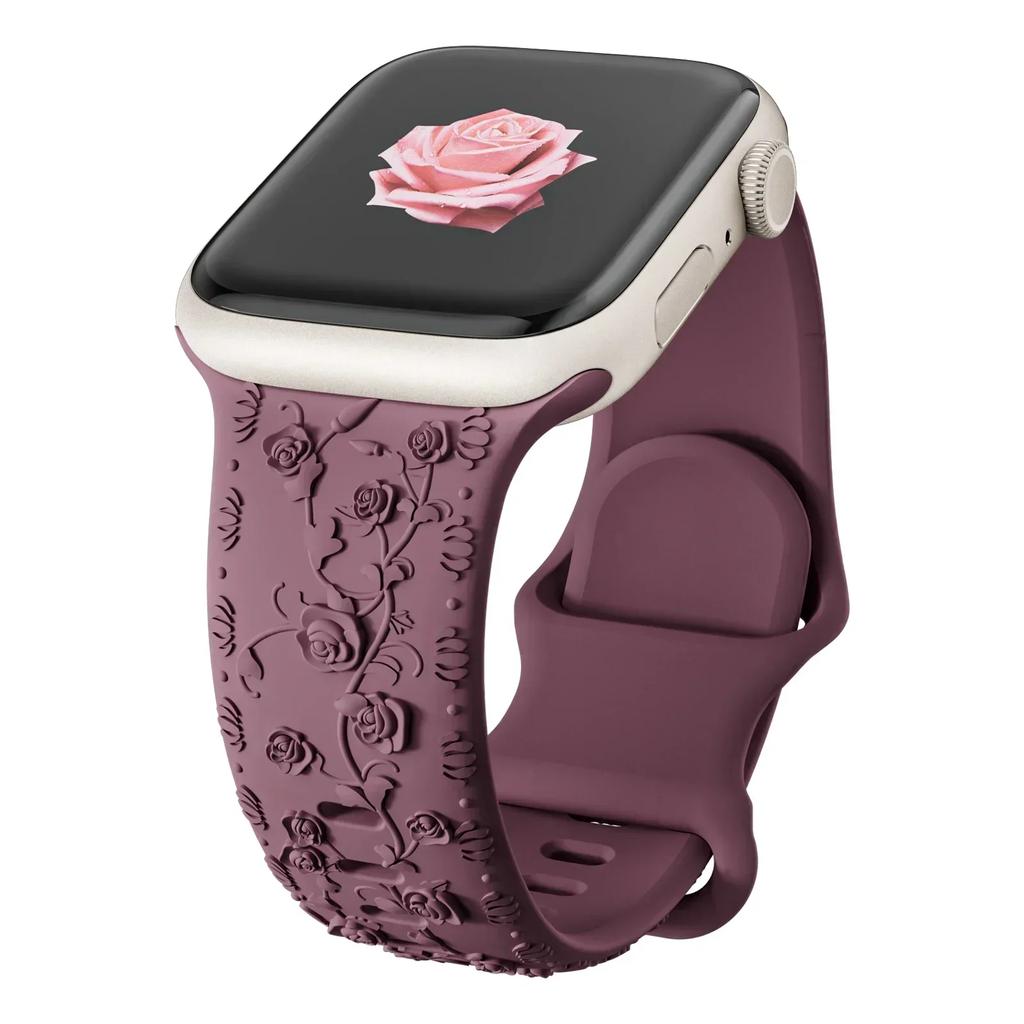 Strap for Apple Watch Band 45mm 44mm 42mm 40mm 41mm 49mm 38mm Floral Engraved Bracelet Correa iWatch Series 8 7 6 9 SE Ultra 5 4